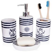 Bathroom Solutions, zestaw łazienkowy ceramiczny, biały marynistyczny, 4 elementy