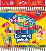Colorino, kredki ołówkowe, trójkątne, dwukolorowe, 24 szt., 48 kolorów