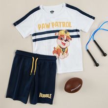 Cool Club, Komplet chłopięcy, T-shirt, Szorty, biało-granatowy, Rubble, Psi Patrol