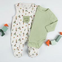 Cool Club, Komplet niemowlęcy, Body z długim rękawem, Śpiochy, bawełna organiczna, zielony, ecru