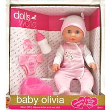 Dolls World, lalka bobas Baby Olivia, 38 cm