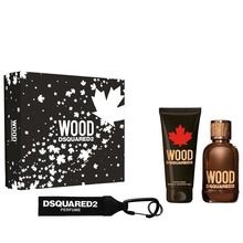 Dsquared2, Wood Pour Homme, zestaw, woda toaletowa, spray, 100 ml + żel pod prysznic, 100 ml + breloczek
