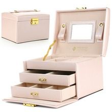 Ecarla, szkatułka-kuferek na biżuterię, pudrowy róż