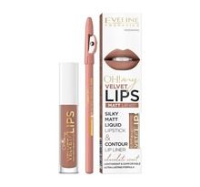 Eveline Cosmetics, Oh! My Velvet Lips Liquid Matt Lip Kit, zestaw: matowa pomadka w płynie 4.5 ml + konturówka do ust, 14 Choco Truffle, 1 szt.