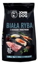John Dog, Adult, karma sucha dla psa, biała ryba z łososiem i warzywami, 12 kg