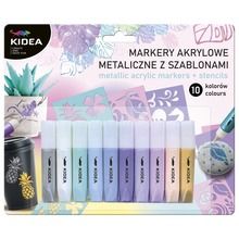 Kidea, markery akrylowe z szablonami, metaliczne, 10 kolorów