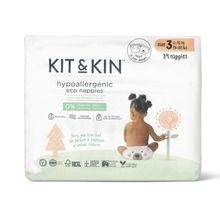 Kit & Kin, biodegradowalne pieluszki jednorazowe, rozmiar 3, Maxi, 6-10 kg, miś i królik, 34 szt.