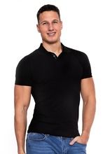 Koszulka polo męska z krótkim rękawem, czarna, Premium Line, Moraj