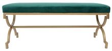 Ławeczka metalowa z welurowym siedziskiem, butelkowa zieleń, 102-40-44 cm