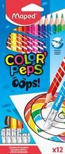 Maped, Colorpeps Oops, kredki ścieralne z gumką, trójkątne, 12 kolorów