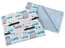 Medi Partners, Samochody, kołderka z poduszką do wózka, jasnoniebieska, 55-75 cm