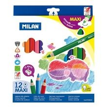 Milan, kredki, Maxi, trójkątne, 12 kolorów