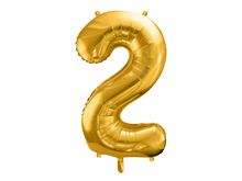 PartyDeco, balon foliowy, w kształcie cyfry 2,złoty, 86 cm