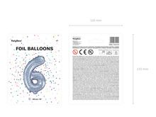 PartyDeco, balon foliowy, w kształcie cyfry 6, 35 cm, holograficzny