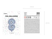 PartyDeco, balon foliowy, w kształcie cyfry 8, 35 cm, holograficzny