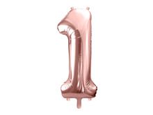 PartyDeco, balon foliowy, w kształcie cyfry 1, 86 cm, różowe złoto