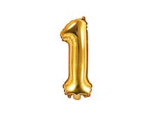 PartyDeco, balon foliowy, w kształcie cyfry 1, złoty, 35 cm