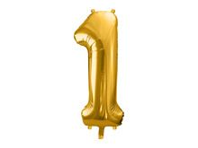 PartyDeco, balon foliowy, w kształcie cyfry 1, złoty, 86 cm