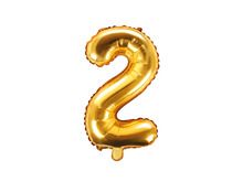 PartyDeco, balon foliowy, w kształcie cyfry 2,złoty, 35 cm