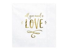PartyDeco, serwetki papierowe na walentynki lub wesele, z napisem All you Need is Love, biały, 33-33 cm, 20 szt.