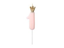 PartyDeco, świeczka urodzinowa, cyferka 1, jasny różowy, 9.5 cm, 1 szt.
