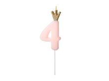 PartyDeco, świeczka urodzinowa, cyferka 4, jasny różowy, 9.5 cm, 1 szt.