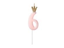 PartyDeco, świeczka urodzinowa, cyferka 6, jasny różowy, 9.5 cm, 1 szt.