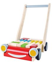 Plan Toys, Drewniany wózek - chodzik z klockami