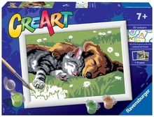 Ravensburger, CreArt dla dzieci, Śpiący kotek z pieskiem, malowanie po numerach