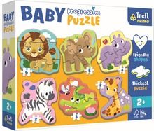 Trefl, Baby Progressive, Safari, puzzle, 2, 3, 4, 5 i 6 elementów