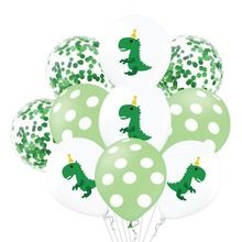 Zestaw balonów, konfetti, zielone w kropki, dinozaury, 10 szt.