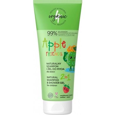 4organic, naturalny szampon i żel do mycia dla dzieci 2w1, Apple Friends, 200 ml