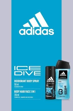 Adidas, zestaw prezentowy, ice dive, dezodorant spray, 150 ml + żel pod prysznic, 250 ml
