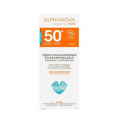Alphanova Sun, krem przeciwsłoneczny, hipoalergiczny, wodoodporny, filtr SPF50, 50g