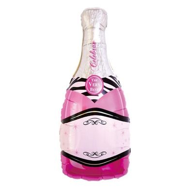 Balon foliowy, szampan, butelka, celebration, różowy, 100-49 cm