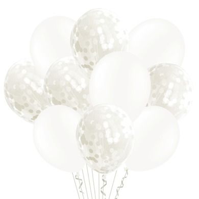 Balony foliowe, konfetti, białe, 30 cm, 20 szt.