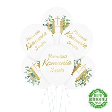 Balony, Komunia Święta, eukaliptus, 6 szt.