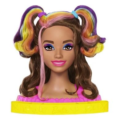 Barbie, Głowa do stylizacji Neonowa tęcza - brązowe włosy, dodatki Color Reveal, zestaw do zabawy