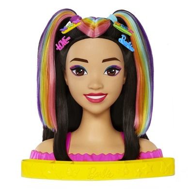 Barbie, Głowa do stylizacji Neonowa tęcza + dodatki Color Reveal, zestaw do zabawy