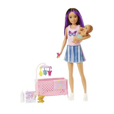 Barbie, Opiekunka, Usypianie maluszka, zestaw z lalką Skipper i bobasem, fioletowe pasemka