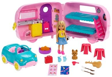 Barbie, Przyczepa kempingowa Chelsea, zestaw z lalką i akcesoriami