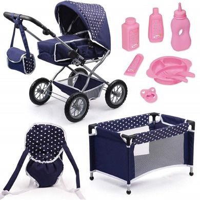 Bayer Design, Combi Grande, zestaw z wózkiem i łóżeczkiem dla lalki, granat