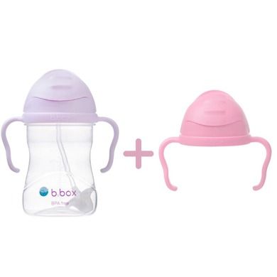 B.Box, zestaw: bidon ze słomką, Boysenberry + pokrywka do bidonu, Kwiat Wiśni, 240 ml