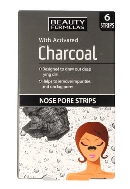 Beauty Formulas, Charcoal., płatki oczyszczające na nos z aktywnym węglem, 6 szt.