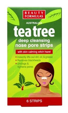 Beauty Formulas, Tea Tree, głęboko oczyszczające paski na nos, 6 szt.