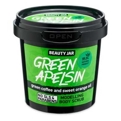 Beauty Jar, Green Apelsin, modelujący scrub do ciała z zieloną kawą i słodką pomarańczą, 200 g
