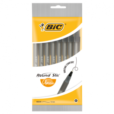 Bic, Round Stic Classic, długopis czarny, 8 szt.