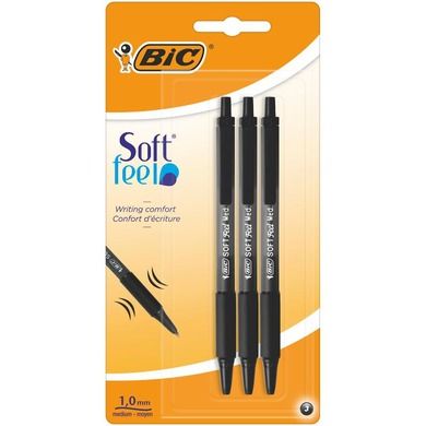 Bic, Soft Feel Clic Grip, długopis, czarny, 3 szt.