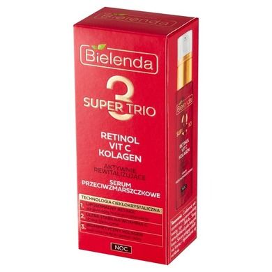 Bielenda, Super Trio, aktywnie rewitalizujące serum przeciwzmarszczkowe na noc, 30 ml