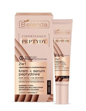 Bielenda, ujędrniające peptydy, ujędniająco-rozświetlający krem-serum peptydowe 2w1 pod oczy i na powieki, 15 ml